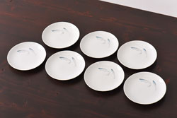 昭和初期　東洋陶器(東陶、トートー)　涼しげな鮎の図柄が風情あふれる小皿7枚セット(和食器)