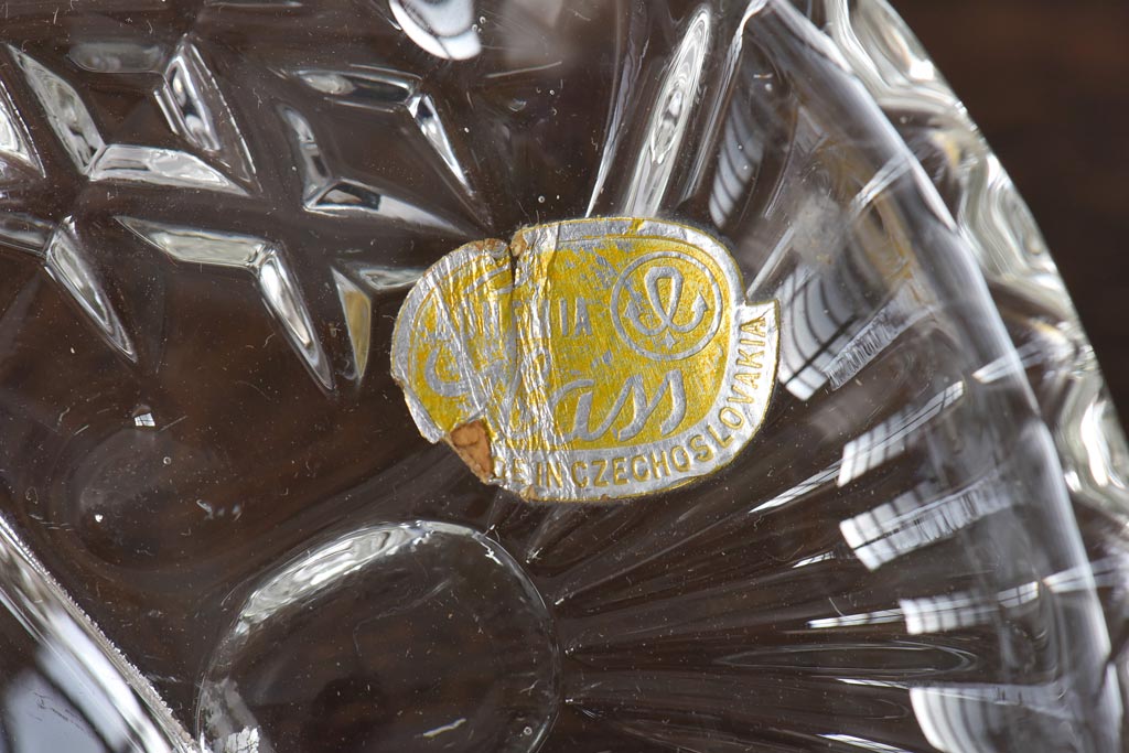 アンティーク雑貨　チェコスロバキア製　ボヘミアクリスタル　ぽってりとした厚みがあるガラスコンポート(プレスガラス)