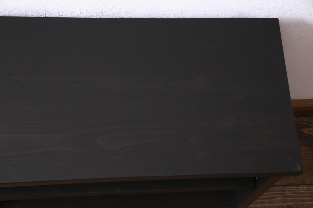ラフジュ工房オリジナル　引き出しリメイク　黒漆塗り　格好の良い渋い趣のローボード(収納棚)