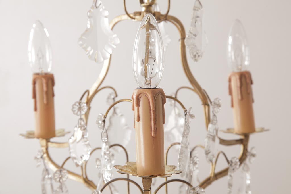 フランスアンティーク　繊細な美しさが魅力的なケージ型シャンデリア(3灯、天井照明、吊り下げ照明)