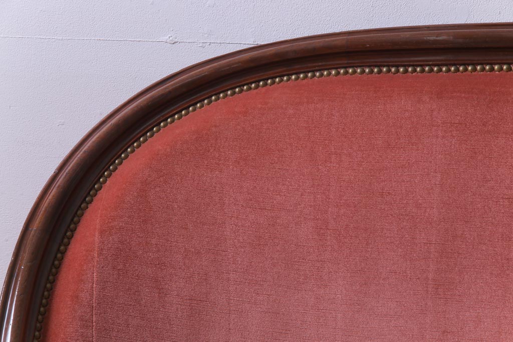 アンティーク家具　フランスアンティーク　マホガニー材　優雅なフォルムのハイバック2人掛けソファ(ラブソファ)