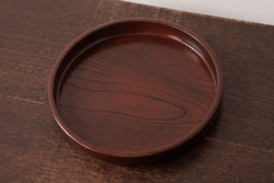 和製アンティーク　ケヤキ材　美しい杢目を楽しめる刳り貫き盆(丸盆)