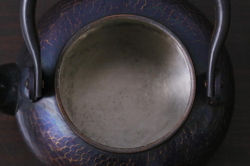 中古　清穂堂　紫金色が美しい鎚起銅器の急須(茶器)