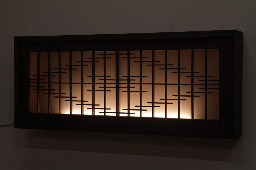 ラフジュ工房オリジナル　欄間リメイク　片面ガラス　素朴な木の風合いが温かみのある壁付け照明(ウォールランプ)(1)