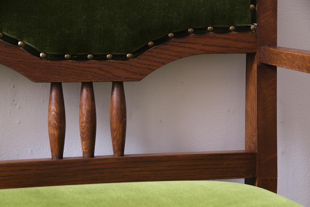 ラフジュ工房オリジナル　大正ロマン香るナラ材製の2人掛けソファ(ベンチ、ダイニングソファ)