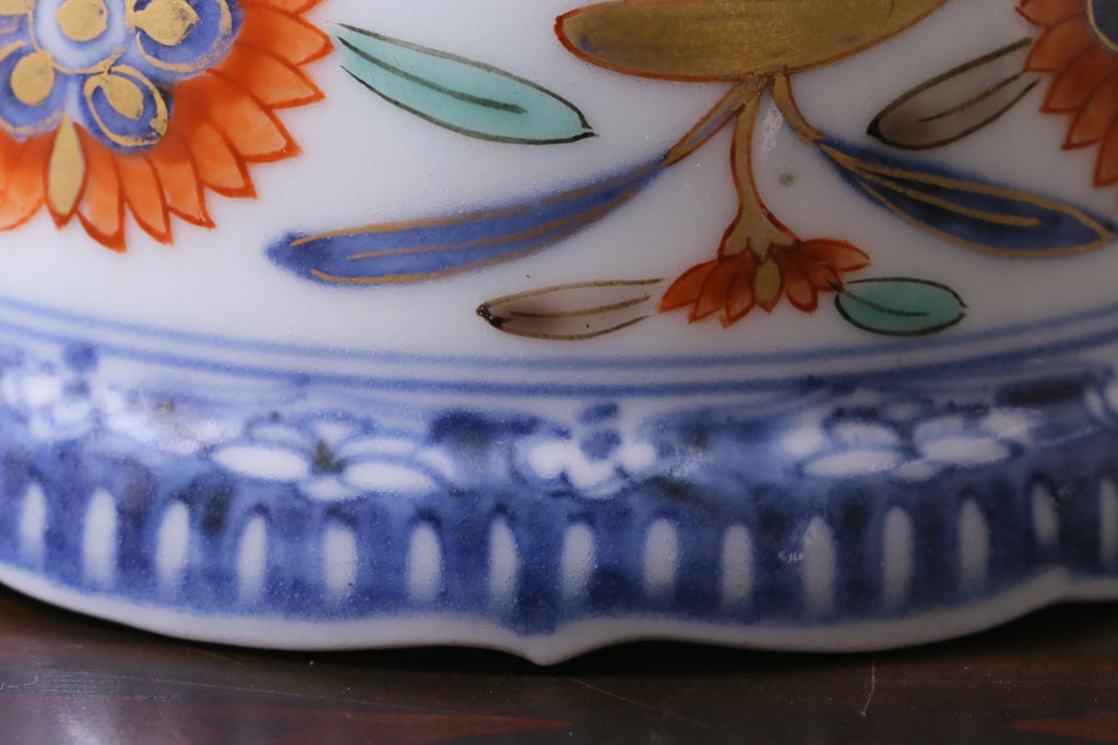 和製アンティーク　江戸期　草花文　色彩鮮やかな色絵の向付(そば猪口、和食器)(1)