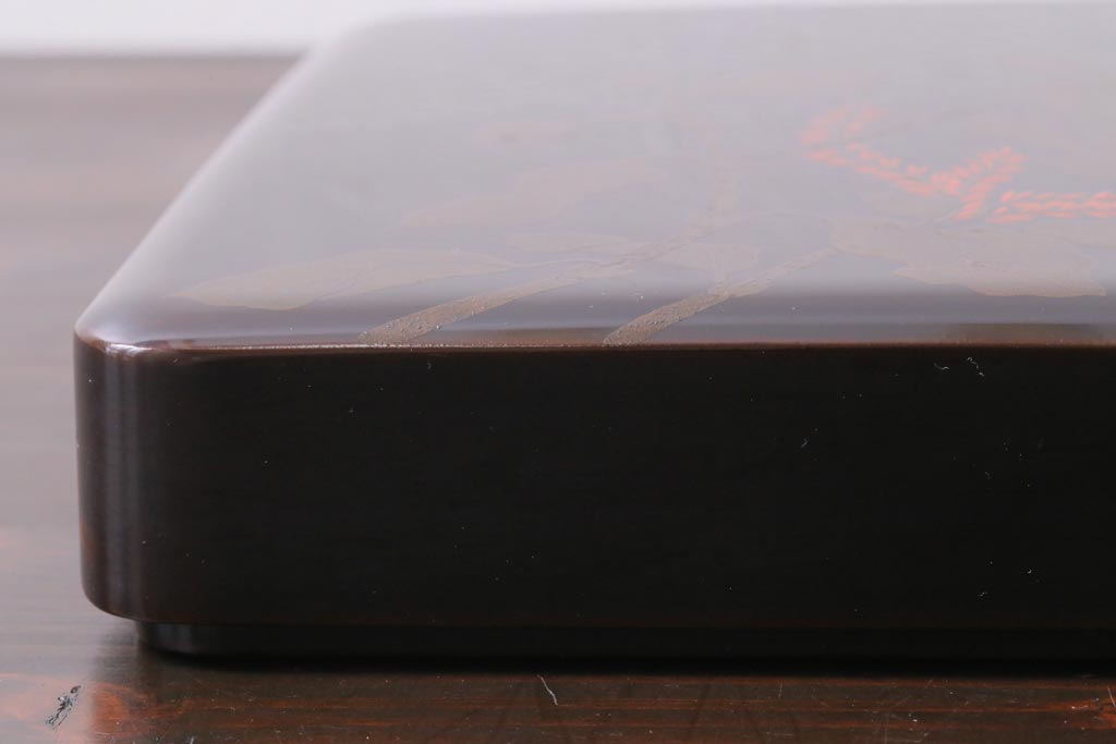 アンティーク雑貨　和製アンティーク　硯付き　草花文　木製の蒔絵硯箱
