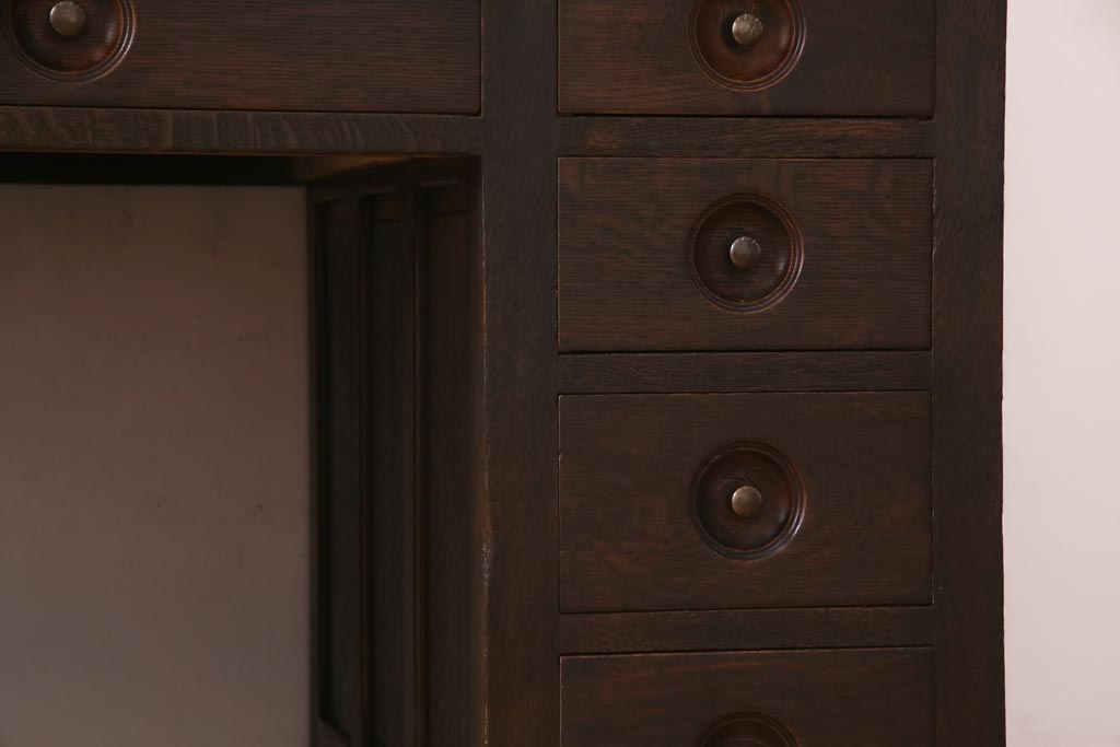 和製　アンティーク家具　ナラ材製　シックな佇まいが大正ロマン香るロールトップデスク(両袖机、在宅ワーク、在宅用デスク)