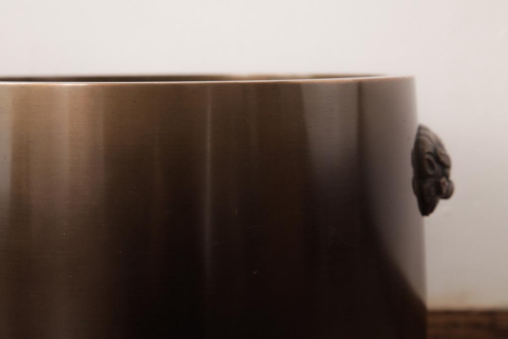 アンティーク雑貨　大正昭和初期　象嵌真鍮火鉢一対・箱付き(手あぶり、金属製火鉢)(R-036262)
