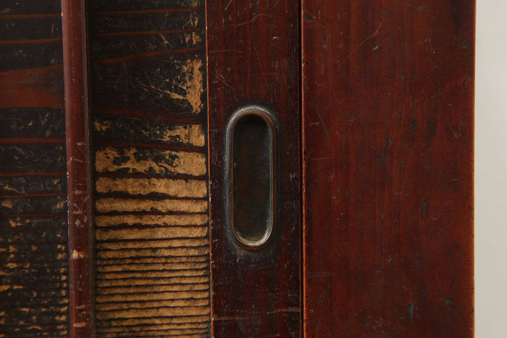 アンティーク家具　明治期　桟の引き戸が魅力の六尺収納箪笥・上段(キャビネット、水屋箪笥)(R-036311)