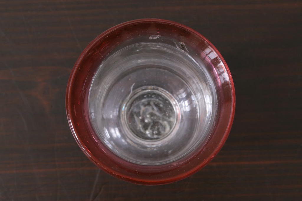 アンティーク雑貨　大正期　赤縁　上品な赤い色が目をひく氷コップ(吹ガラス)(R-037393)