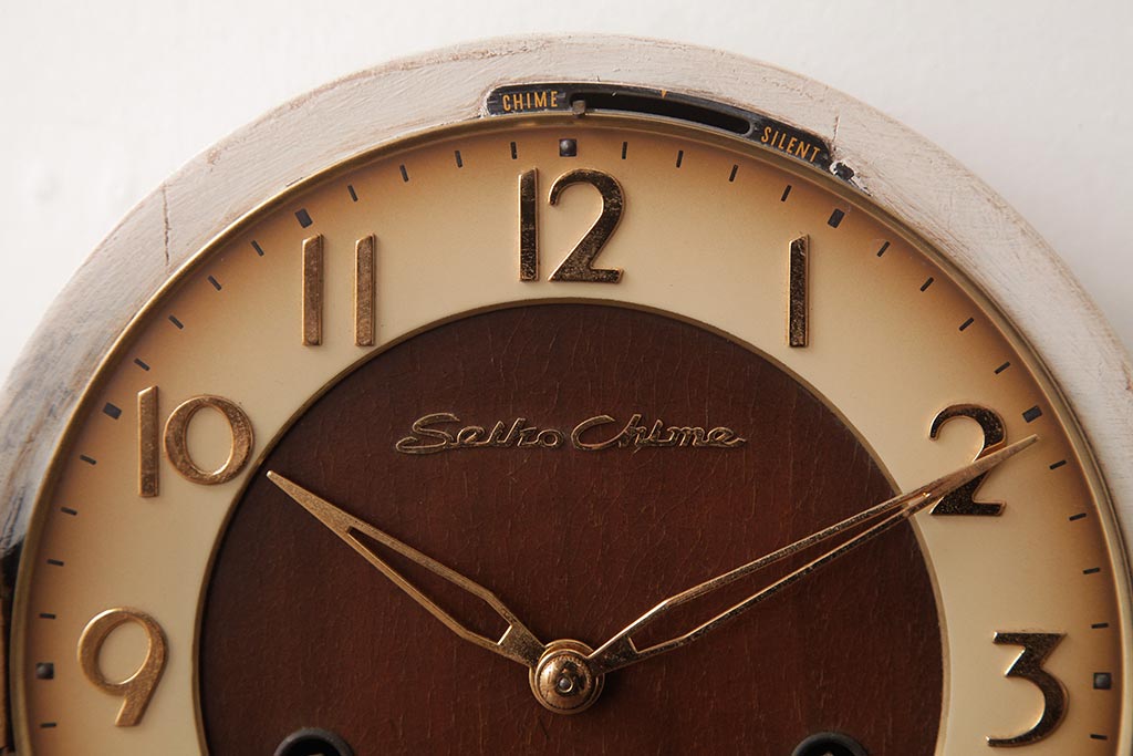 SEIKO(セイコー)　Seiko Chime　ゼンマイ式　テンプ式　シャビーペイントがおしゃれなウェストミンスター置時計(古時計)(R-037488)