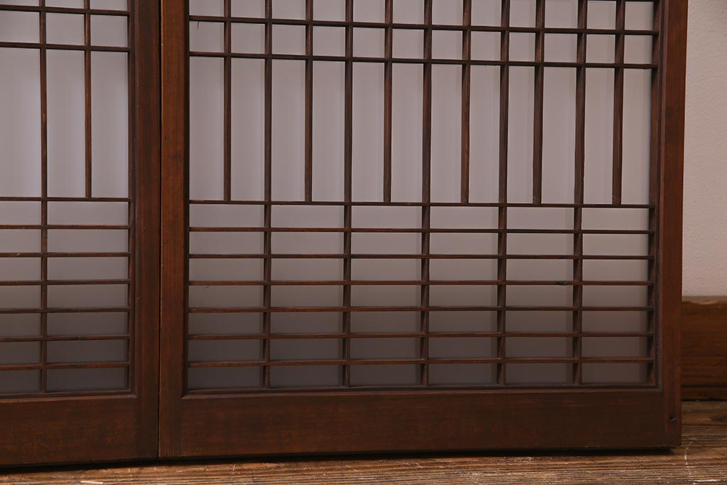 ラフジュ工房オリジナル　アンティーク古建具リメイク　引き出し付き　シンプルな組子の戸棚(収納棚、キャビネット、書院戸)(R-037734)