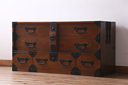 アンティーク家具　和製アンティーク　明治大正期　前面ケヤキ材　和の雰囲気たっぷりのリメイクローチェスト(箪笥、引き出し、ローボード)(R-037914)