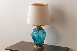 アンティーク雑貨　フランスアンティーク　ブルーのガラスが美しいテーブルランプ(卓上ランプ、スタンドライト)(R-038223)