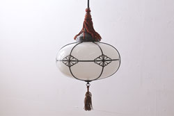 アンティーク照明　昭和初期　雪洞型　菊菱模様が和の雰囲気を高めるペンダントライト(吊り下げ照明)(R-038377)