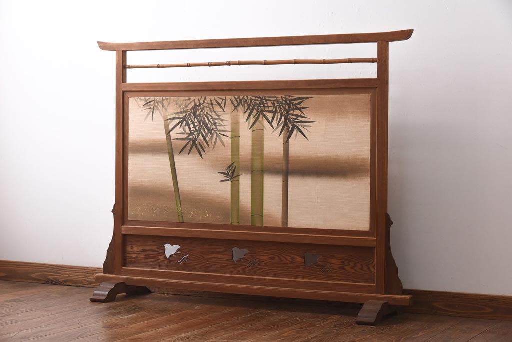ビンテージ家具 和製ビンテージ 竹に雀 透かし彫りが入った上品な衝立