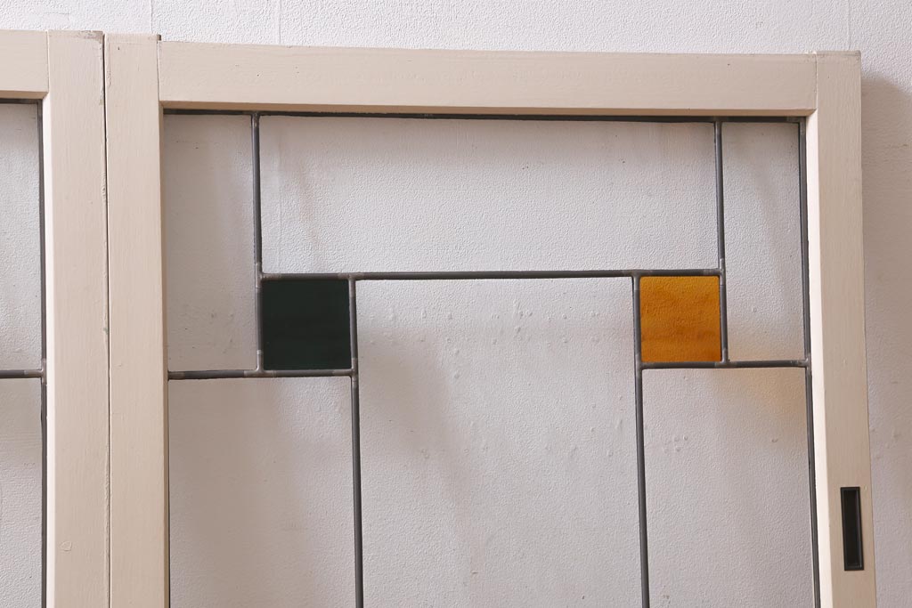 アンティーク建具　和製アンティーク　ステンドグラスがレトロなガラス戸2枚セット(窓、建具)(R-038886)