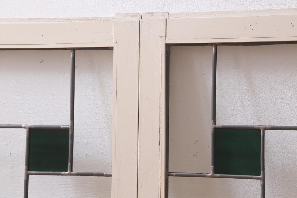 アンティーク建具　和製アンティーク　ステンドグラスがレトロなガラス戸2枚セット(窓、建具)(R-038886)