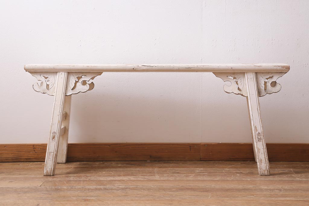 アンティーク家具　和製アンティーク　シャビーシックな空間におすすめのおしゃれなベンチ(長椅子、板座チェア、飾り台)(R-039046)