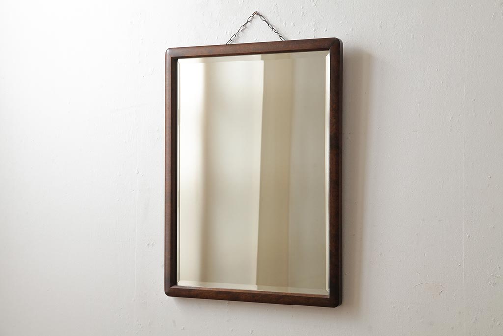 リメイク 北海道民芸家具 シンプルな木製フレームのミラー(鏡)(R