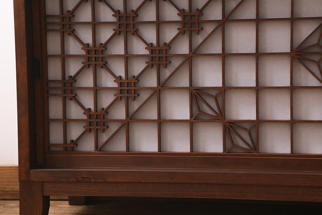 ラフジュ工房オリジナル　古建具リメイク　組子模様が和の風情漂わせるローボード(リビングボード、テレビ台)(R-039359)