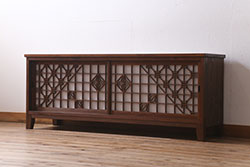 ラフジュ工房オリジナル　古建具リメイク　組子模様が和の風情漂わせるローボード(リビングボード、テレビ台)(R-039359)