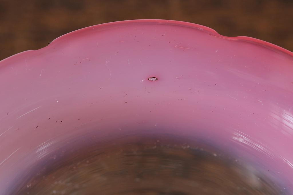 アンティーク雑貨　レトロ雑貨　大正期　ピンク縁　氷コップ(和ガラス、吹きガラス)(R-040122)