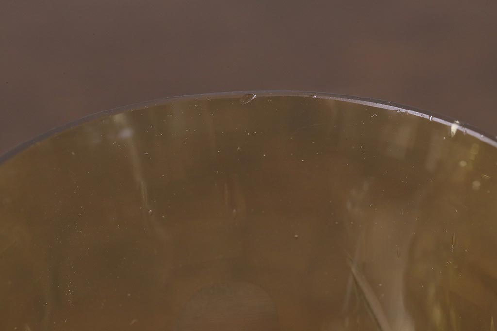 アンティーク雑貨　戦前　昭和初期　取っ手付黄色切子グラス6客セット　箱付(コップ、和ガラス)(R-040216)