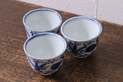朱泥　漢詩　煎茶碗　湯呑5客セット(お猪口、煎茶道具、酒器、茶器)(R-062690)