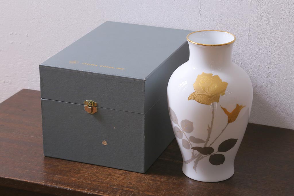 大倉陶園  OKURA  金蝕バラ 花瓶  28cm 箱付き