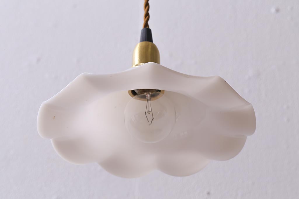 イギリスヴィンテージ照明　可愛らしいフリルシェードのペンダントライト(ランプシェード、天井照明、ビンテージ)(R-041015)