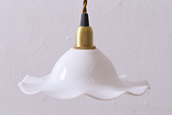 イギリスヴィンテージ照明　可愛らしいフリルシェードのペンダントライト(ランプシェード、天井照明、ビンテージ)(R-041027)