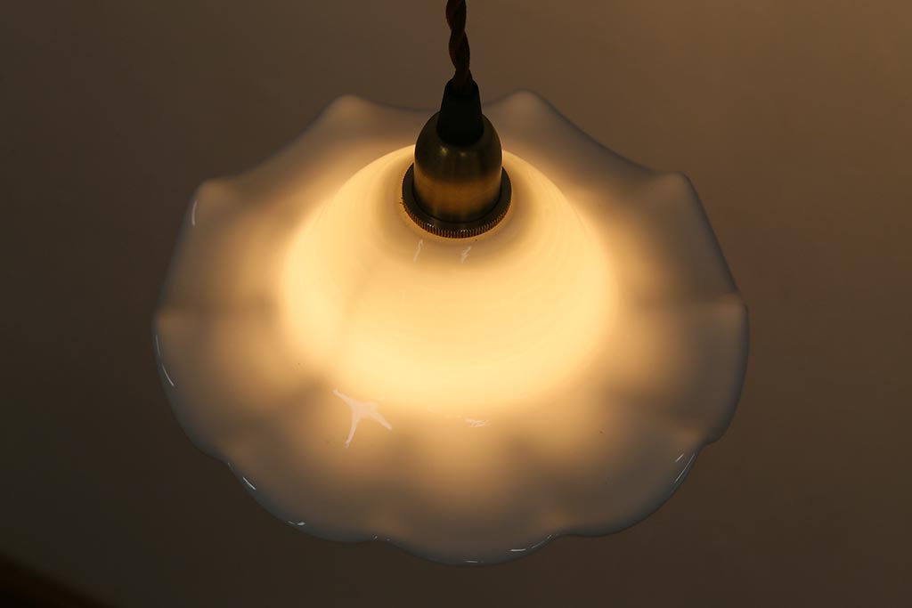 イギリスヴィンテージ照明　可愛らしいフリルシェードのペンダントライト(ランプシェード、天井照明、ビンテージ)(R-041016)