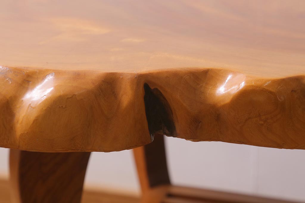 中古　民芸家具　総ケヤキ材　天板一枚板　独特の存在感を放つサイドテーブル(R-041050)