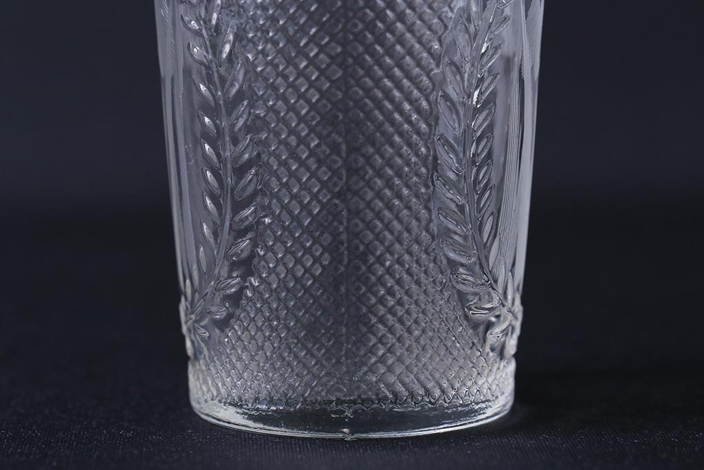 アンティーク雑貨　レトロ　プレスガラス　菖蒲(アヤメ)他　グラス5個セット(コップ、和ガラス)(R-041139)