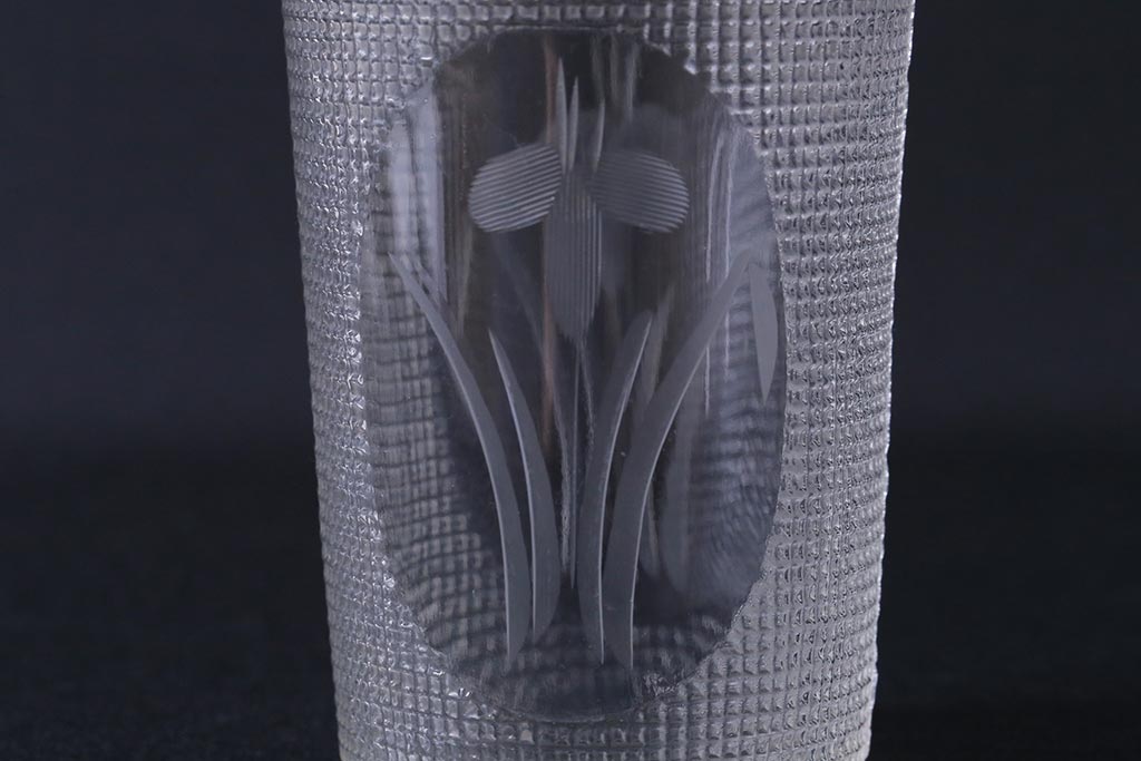 アンティーク雑貨　レトロ　プレスガラス　菖蒲(アヤメ)　グラス5個セット(コップ、和ガラス)(R-041140)