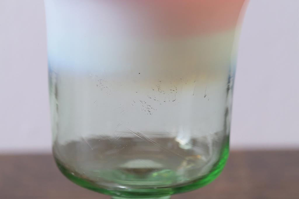 アンティーク雑貨　レトロ雑貨　大正期　棗型(なつめ形)　三色氷コップ(ウランガラス、グラス、和ガラス)(R-041142)