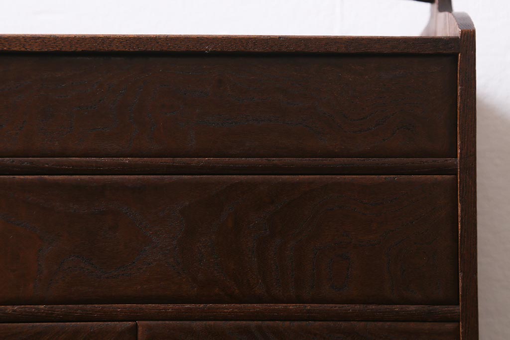 アンティーク雑貨　指物家具　桑材・中桐材　持ち運びにも便利な持ち手付き裁縫箱(ソーイングボックス、小引き出し、小物収納)(R-041162)