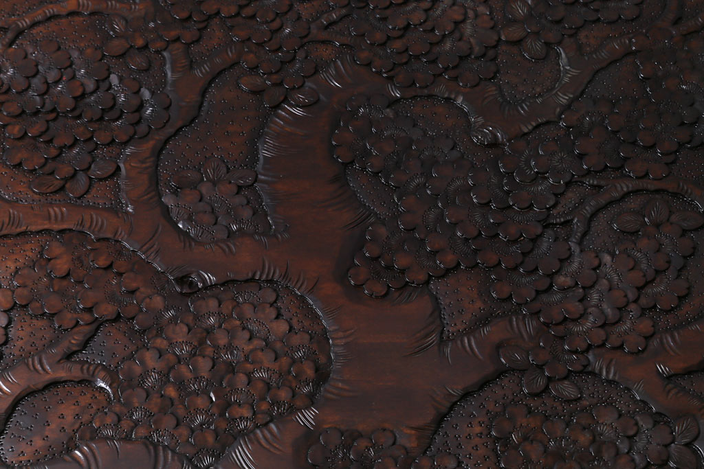 中古　伝統工芸　軽井沢彫り　咲き誇る桜の彫りが見事なサイドテーブル(リビングテーブル、センターテーブル、座卓)(R-041459)