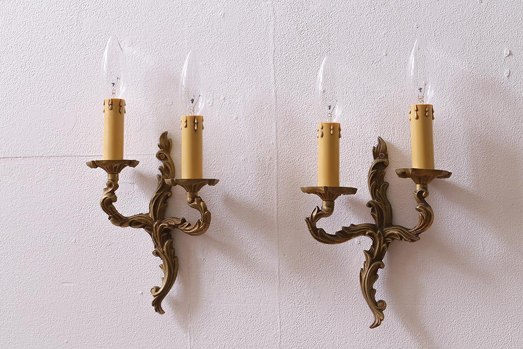 アンティーク照明 フランスアンティーク 真鍮 クラシックなウォールランプ2個セット(壁付け照明、壁掛け照明)(R-041469) ラフジュ工房