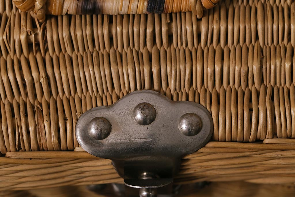 アンティーク雑貨　ナチュラルスタイルにおすすめな小ぶりのアンティークバスケット(鞄、カゴ、収納)(R-042174)