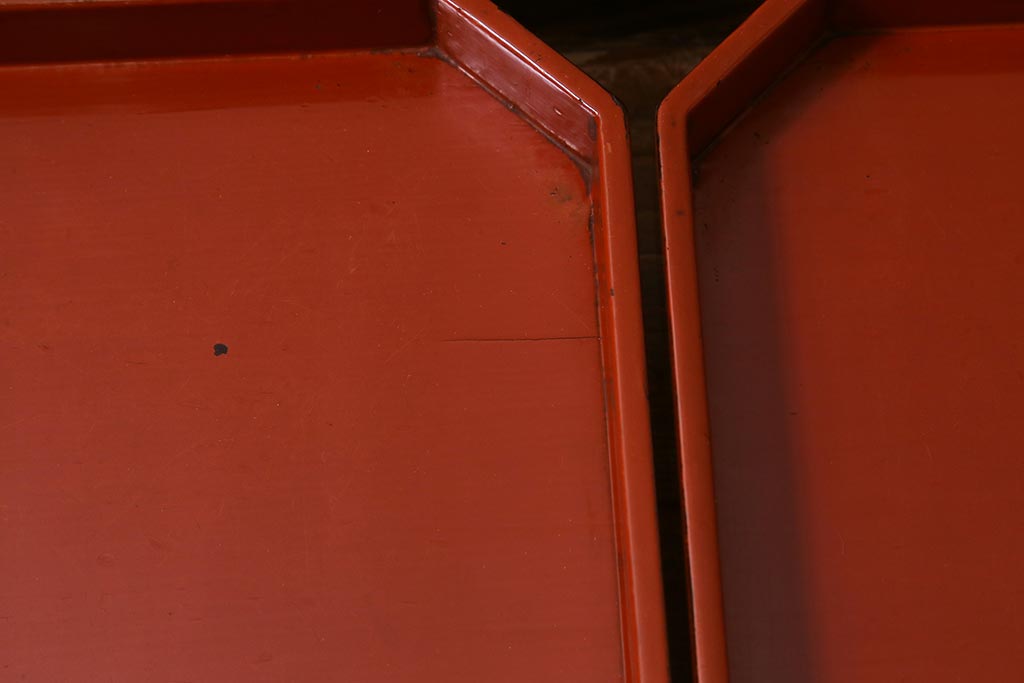 アンティーク雑貨　明治期　共箱　根来塗お膳5客セット(木製漆器、和食器)(R-042191)