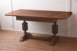 アンティーク家具　イギリスアンティーク　オーク材　存在感あるバルボスレッグのドローリーフテーブル(エクステンションテーブル、ダイニングテーブル)(R-042214)