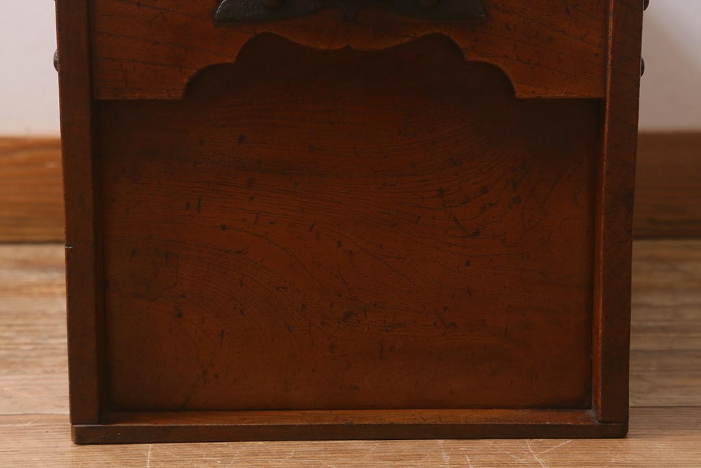 アンティーク雑貨　明治大正期　マス付き　和空間を高める総ケヤキ材製の銭箱(銭函)(R-042246)