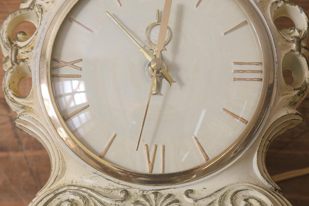 アメリカヴィンテージ　united Clock(ユナイテッドクロック)　アンティークテイストなランプ付き置時計(照明、スタンドライト、ビンテージ)(R-042260)