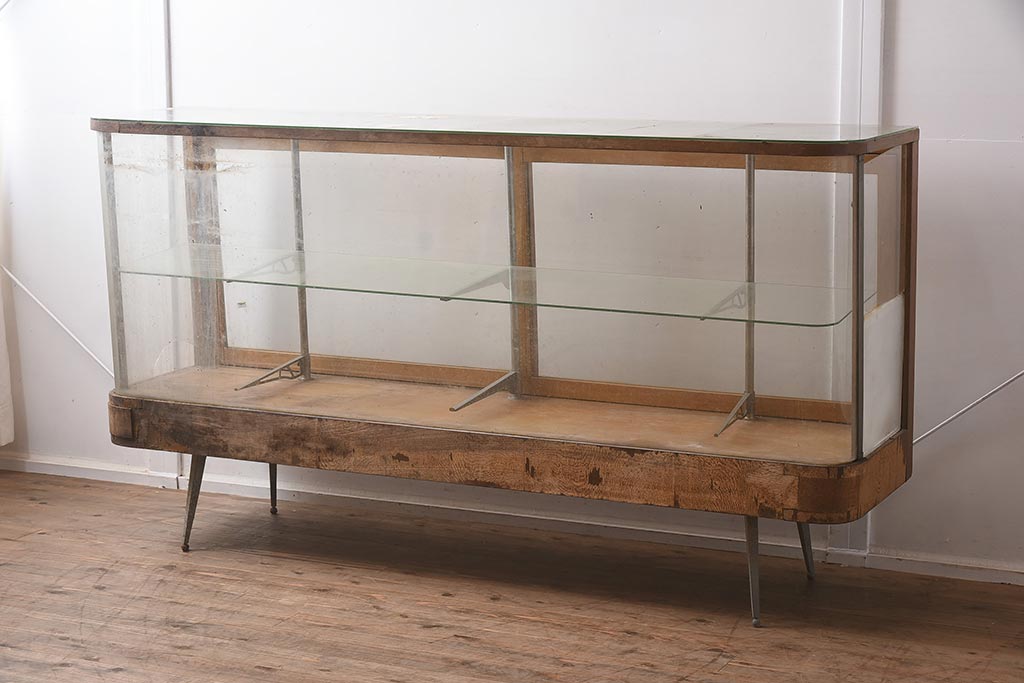 奥行き30cm昭和レトロ 木製 飾り棚 陳列ケース ガラス ショーケース 古家具 什器
