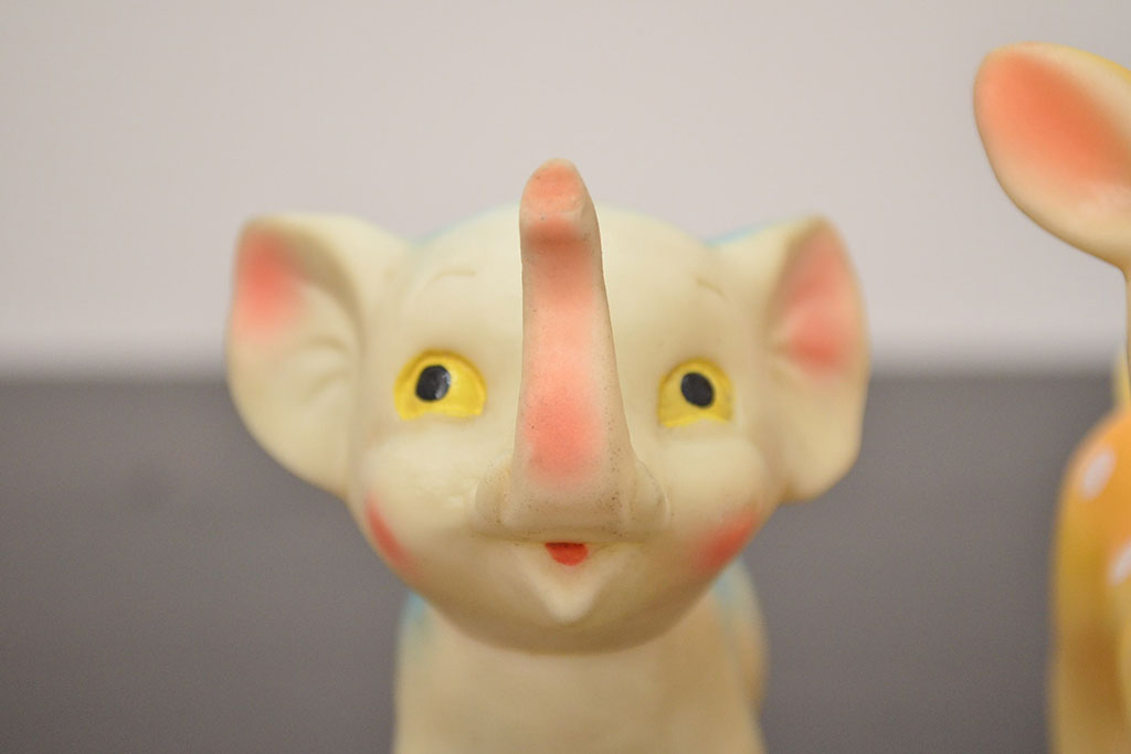 アンティーク雑貨　昭和レトロ　ビンテージラバードール3点(象、鹿、くま、ビニール人形)(R-042448)