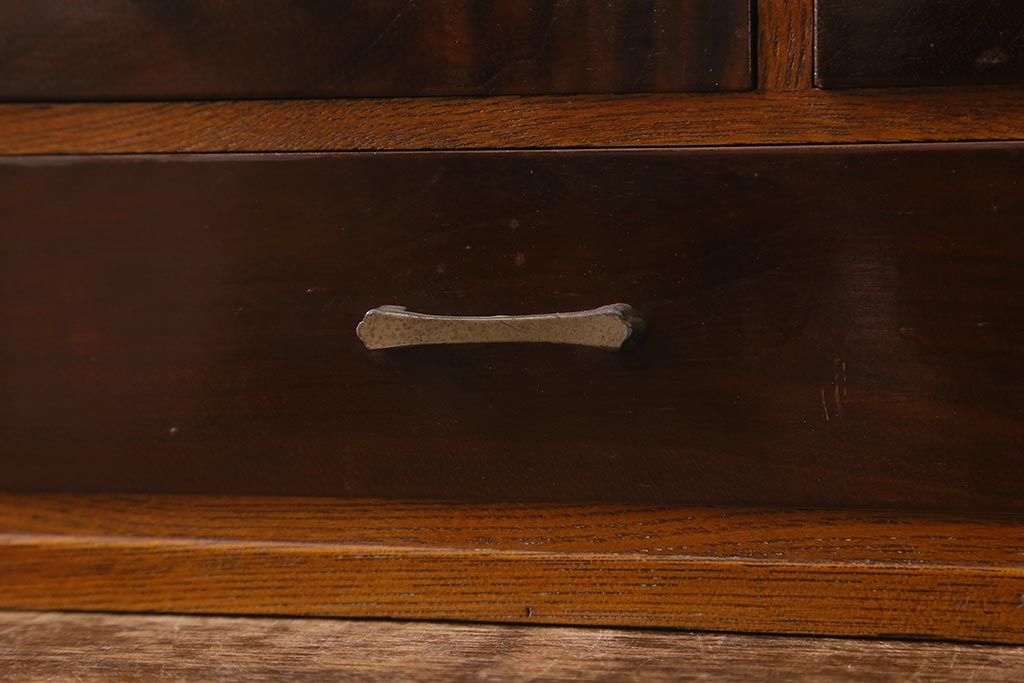 アンティーク雑貨　和製アンティーク　前面桑材　昭和中期　バイカラーがお洒落な上蓋式裁縫箱(ソーイングボックス、針箱、小引き出し、小物収納)(R-042559)