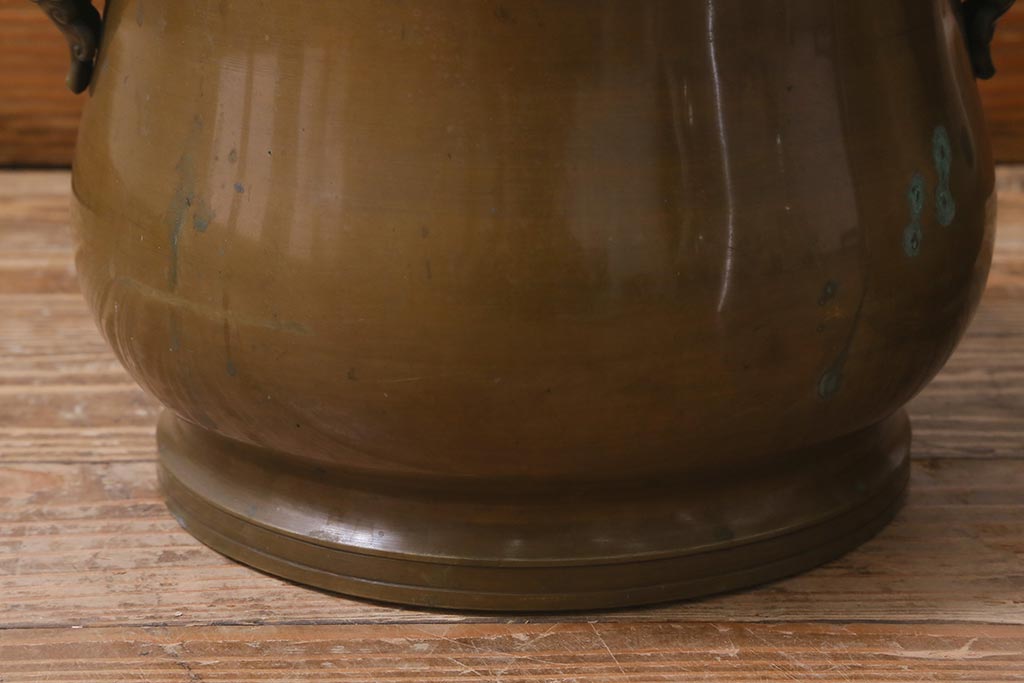 アンティーク雑貨　取っ手がおしゃれな真鍮火鉢一対(手あぶり、金属火鉢)(R-042571)